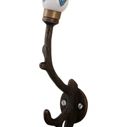 IndianShelf Turquoise Blue & White Ceramic Floral Tree Wall Mounted Hook-5