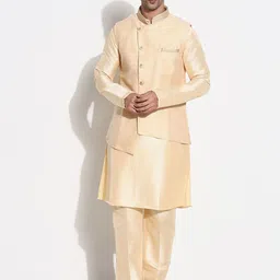 SHOWOFF Men Regular Raw Silk Kurta with Trousers-36