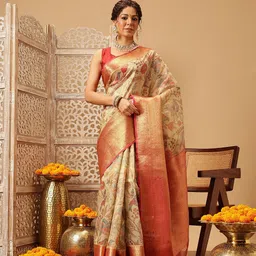 Silk Land Ethnic Motifs Zari Silk Blend Muga Saree-picture-19