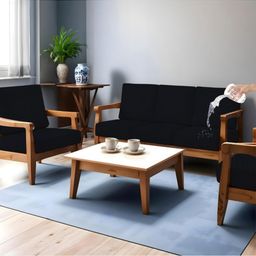 Lazi Black & Black Solid Polyester Sofa Cover-image-35