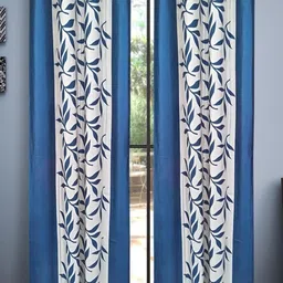 213 cm (7 ft) Polyester Semi Transparent Door Curtain (Pack Of 2) (Floral, SkyBlue)-image-18