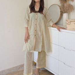 Janasya Self Design Pure Cotton Tunic With Trouser-image-98