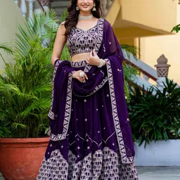 DREAM EXPORTER Embroidered Semi Stitched Lehenga & Unstitched Blouse With Dupatta-picture-11
