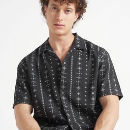 HIGHLANDER Geometric Printed Relaxed Fit Lapel Collar Shirt-image-81