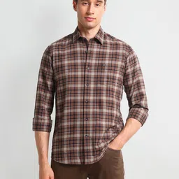 Arrow Men Modern Spread Collar Tartan Checked Cotton Slim Fit Casual Shirt-image-59