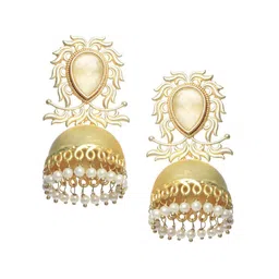 Anouk Gold Plated Artificial Stones and Beads Jhumkas image 2