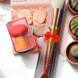 CHRONEX Set Of 8 Mini Powder Puff Sponges, Face Brush & Beauty Blender-67
