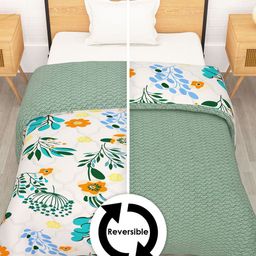 Story@home Cream Colour Floral Printed Reversible Microfiber AC Room Single Bed Comforter-0
