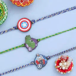 Disney By Yellow Bee Kids Set Of 3 Marvel Therad Rakhis With Roli Chawal & Greeting Card-picture-11