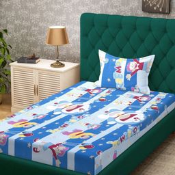 KLOTTHE Kids Blue & White Printed 400 TC Pure Cotton Single Bedsheet 2.25 m X 1.50 m-picture-23