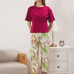 Trendyol Women Printed Round Neck Night suit-image-68