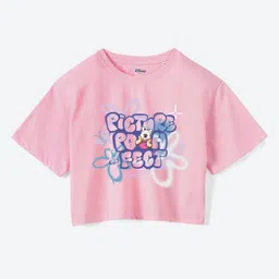 YK Disney Girls Winnie The Pooh Printed Pure Cotton Boxy Crop T-shirt-image-34