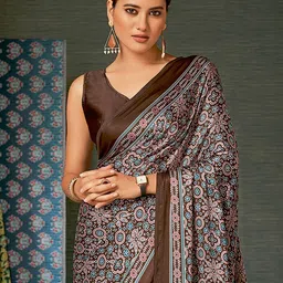 Anouk Rustic Ajrak Block Poly Crepe Block Print Saree image 2
