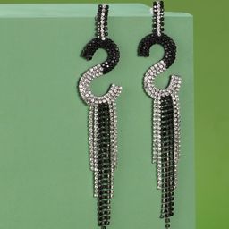 StyleCast Silver-Plated Rhinestone Studded Tasselled Contemporary Drop Earrings-image-11