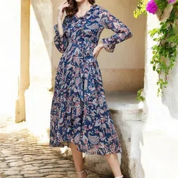 DressBerry Women Ethnic Motifs Printed Fit & Flare Midi Dress-image-44