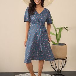 StyleStone Women Polka Dot Printed Flutter Sleeve Crepe Dress-picture-3