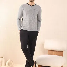 Sweet Dreams Men Striped Round Neck T-shirt & Pyjamas-picture-2