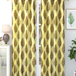 Aura Yellow & Brown Set of 2 Floral Room Darkening Door Curtain-17