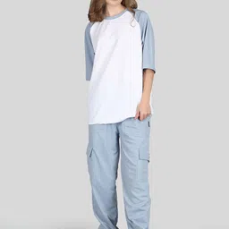 Raxedo Raglan Oversized Airport Look Outfit Colourblocked T-Shirt & Cargo Jogger Pant-picture-8