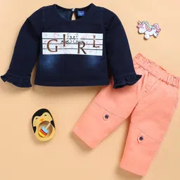 I LOVE MOM Kids Girls Floral Printed Denim Top & Trousers Set-image-92