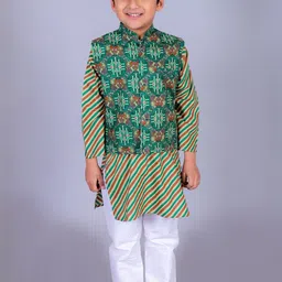 FabJunior Boys Green Pure Cotton Kurta Sets-picture-2