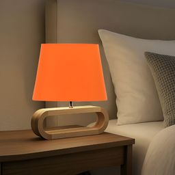 Devansh Red & Beige Textured Wooden & Cotton Frusturical Shaped Table Lamp-32