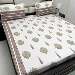 Pure Decor Brown & White Ethnic Motifs 220 TC Queen Bedsheet with 2 Pillow Covers-picture-10