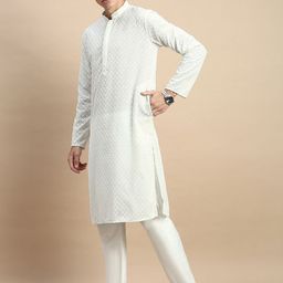 Rishika Men Ethnic Motifs Embroidered Regular Thread Work Pure Cotton Kurta with Pyjamas image 3
