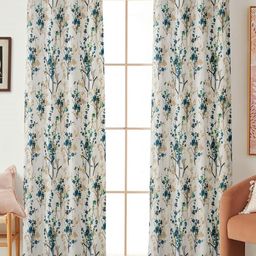 Aura White & Teal 2 Pieces Floral Printed Room Darkening Door Curtains-image-134