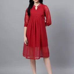 Bright Nex Mandarin Collar Puff Sleeve Empire Dress-image-71