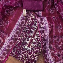SAINOOR Embroidered Organza Semi-Stitched Dress Material-image-63