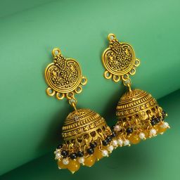 aadita Gold-Plated Pearls Beaded Dome Shaped Jhumkas-45