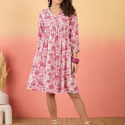 Sangria Floral Printed Fit & Flare Dress-image-85