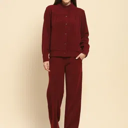 Global Republic Self Design Mandarin Collar Sweatshirt With Trousers-36