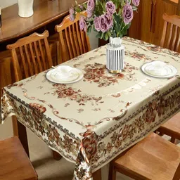 Dakshya Industries Gold-Toned & Brown Floral Waterproof 6-Seater Table Cover-image-87
