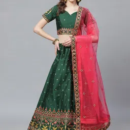 KALINI Embroidered Thread Work Semi-Stitched Lehenga & Blouse With Dupatta-49