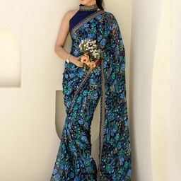 HERE&NOW Floral Poly Chiffon Saree-image-83