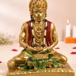 CRAFTAM Gold-Toned Hanuman ji Murti Religious Idol Showpiece-image-96