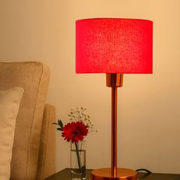 Devansh Red & Copper Toned Steel Cylinder Shaped Table Lamp With Shade-picture-7