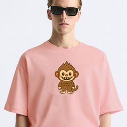 MISCHIEF MONKEY Labubu Graphic Printed Round Neck Pure Cotton Oversized T-shirt-picture-6