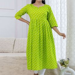 MERAAKI FASHION Leheriya Printed Notch Neck A-Line Pure Cotton Kurta-image-74