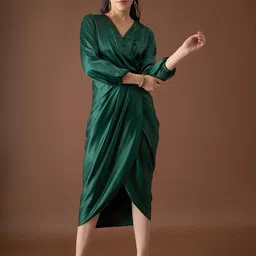 MABISH by Sonal Jain Satin Wrap Midi Dress-picture-44
