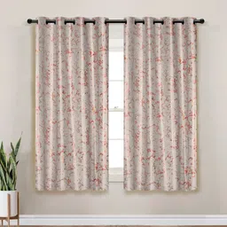 Myntra Elegant Homes Off White & Red Set of 2 Black Out Window Curtain-4
