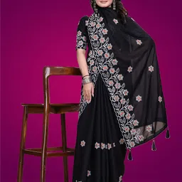 SILKWEAR Floral Embroidered Pure Georgette Saree-image-77