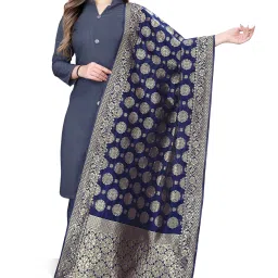 Jacquard Woven Dark Blue, Grey Women Dupatta-image-36
