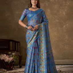 KAYOMMI Floral Zari Pure Cotton Jamdani Saree-image-34