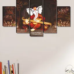 Aura White & Red 5 Pieces Wooden Ganesha Religious Wall Art-27