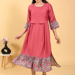 RITIJYA Floral Printed Round Neck Zipless Maternity Ethnic Dresses-image-91