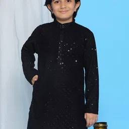 Aj DEZInES Boys Floral Embroidered Band Collar Sequins Straight Kurta-37