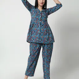 HERE&NOW Printed V Neck Cotton Top With Palazzo Co-Ords-image-35